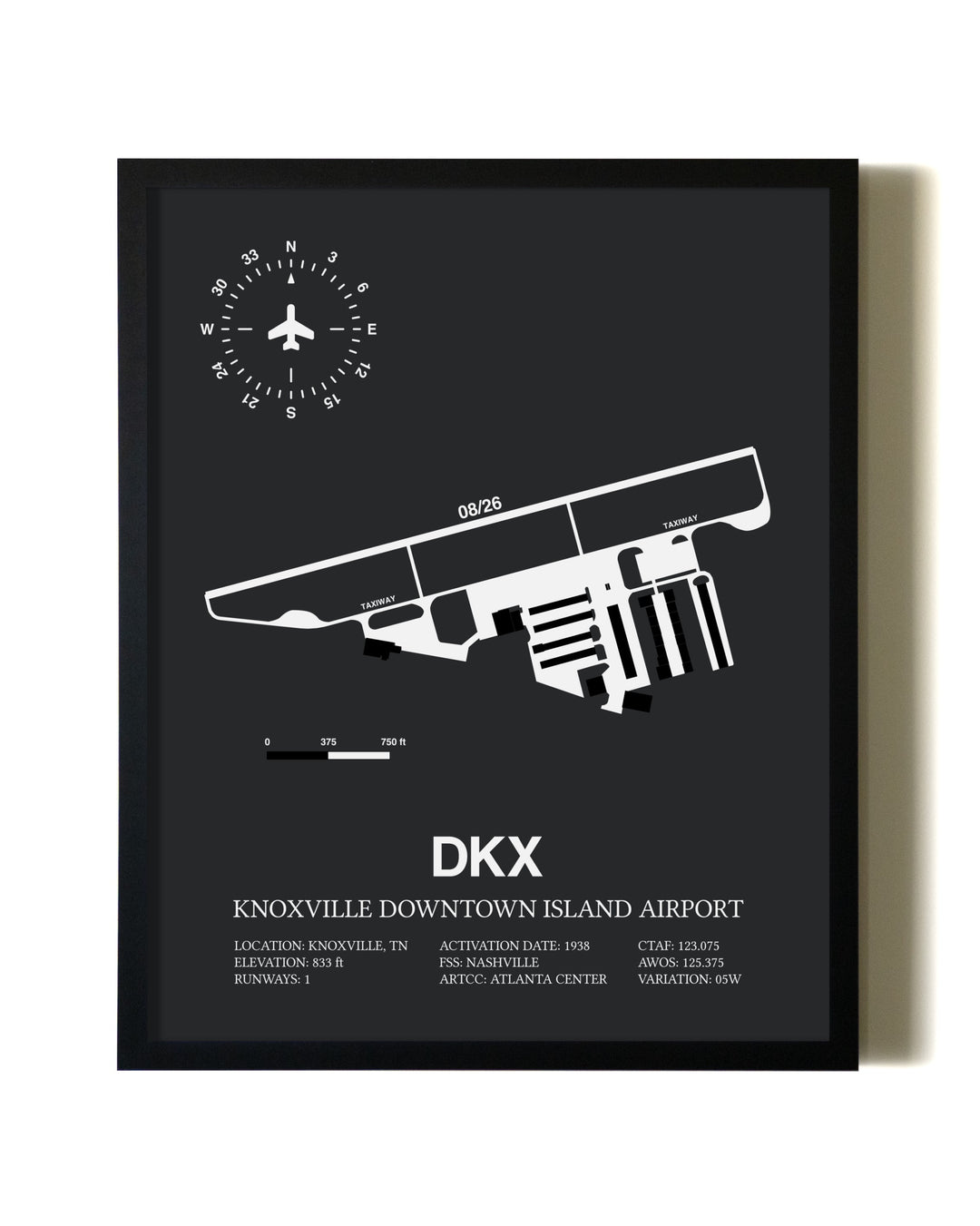 Unframed Knoxville Downtown Island Airport map print poster