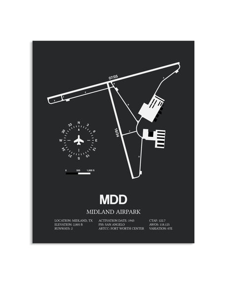 Gray Framed Midland Airpark layout wall art poster