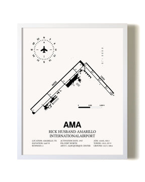 Rick Husband Amarillo International Airport airport map poster in oak frame