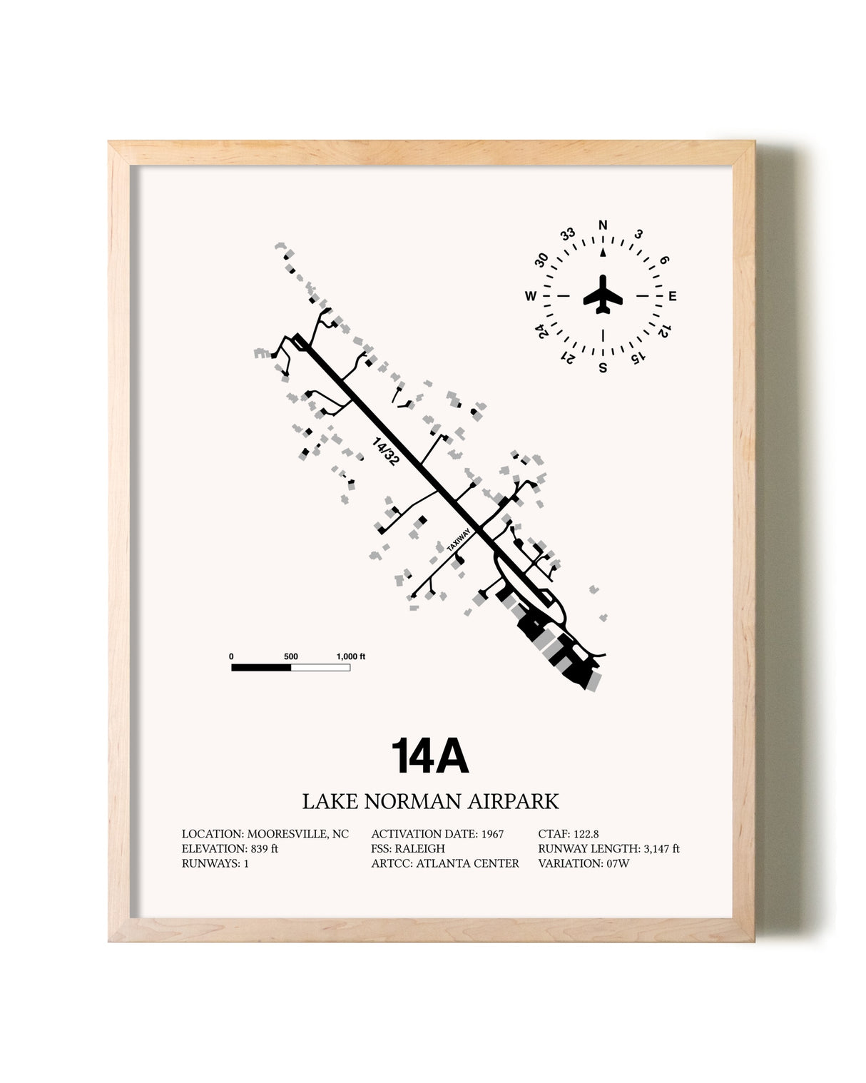 Lake Norman Airpark framed wall art in white frame