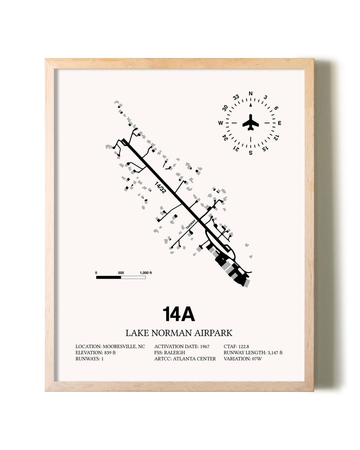 Lake Norman Airpark framed wall art in white frame