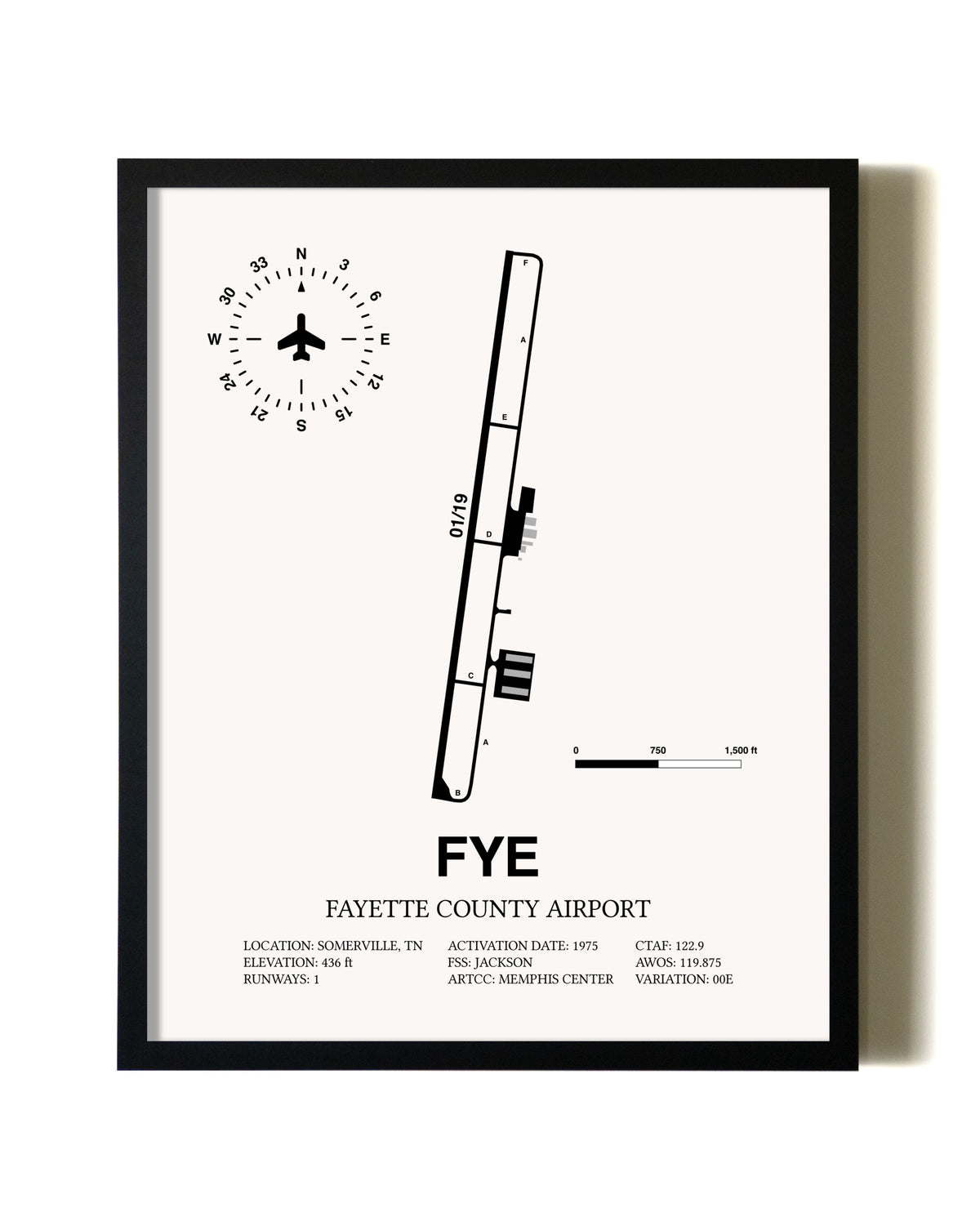 Framed Fayette County Airport wall art poster in black frame
