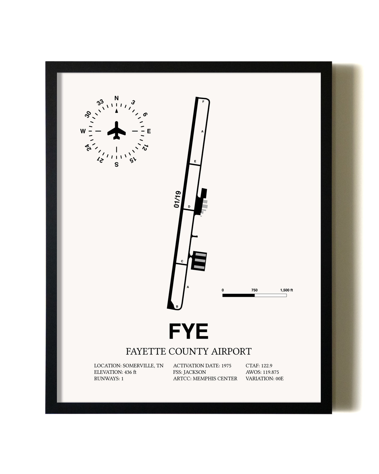 Framed Fayette County Airport wall art poster in black frame