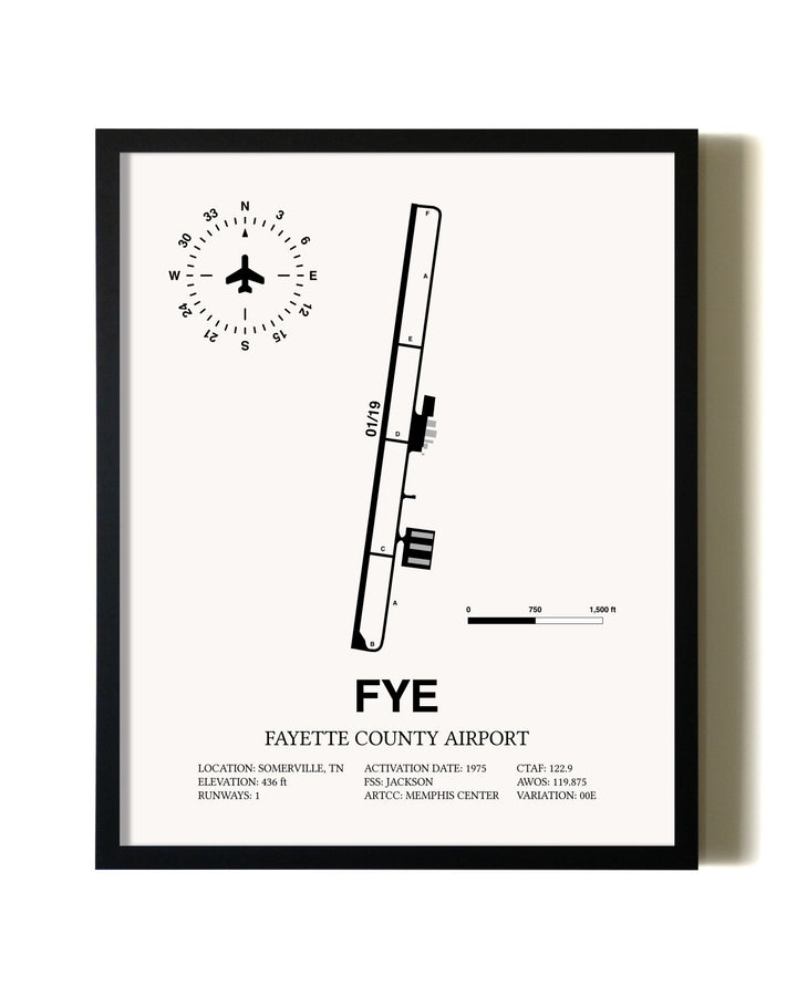 Framed Fayette County Airport wall art poster in black frame