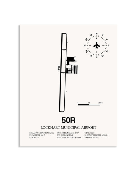 Gray Lockhart Municipal Airport framed poster displayed in an airplane hangar
