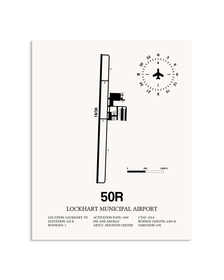 Gray Lockhart Municipal Airport framed poster displayed in an airplane hangar