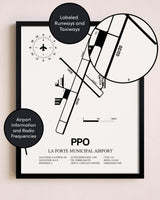 Framed La Porte Municipal Airport layout wall art poster