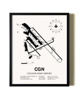 Framed Cologne Bonn Airport wall art poster in black frame