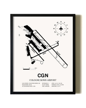 Framed Cologne Bonn Airport wall art poster in black frame