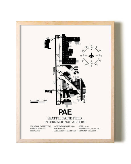 Seattle Paine Field International Airport framed wall art in white frame