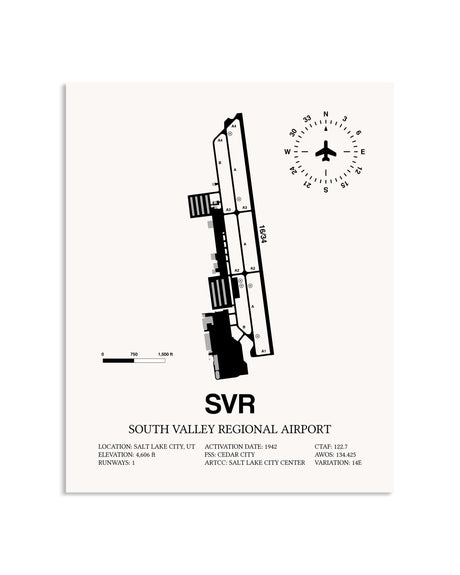 Gray South Valley Regional Airport framed poster displayed in an airplane hangar