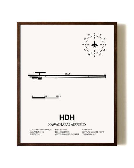 Kawaihapai Airfield aviation print in walnut frame