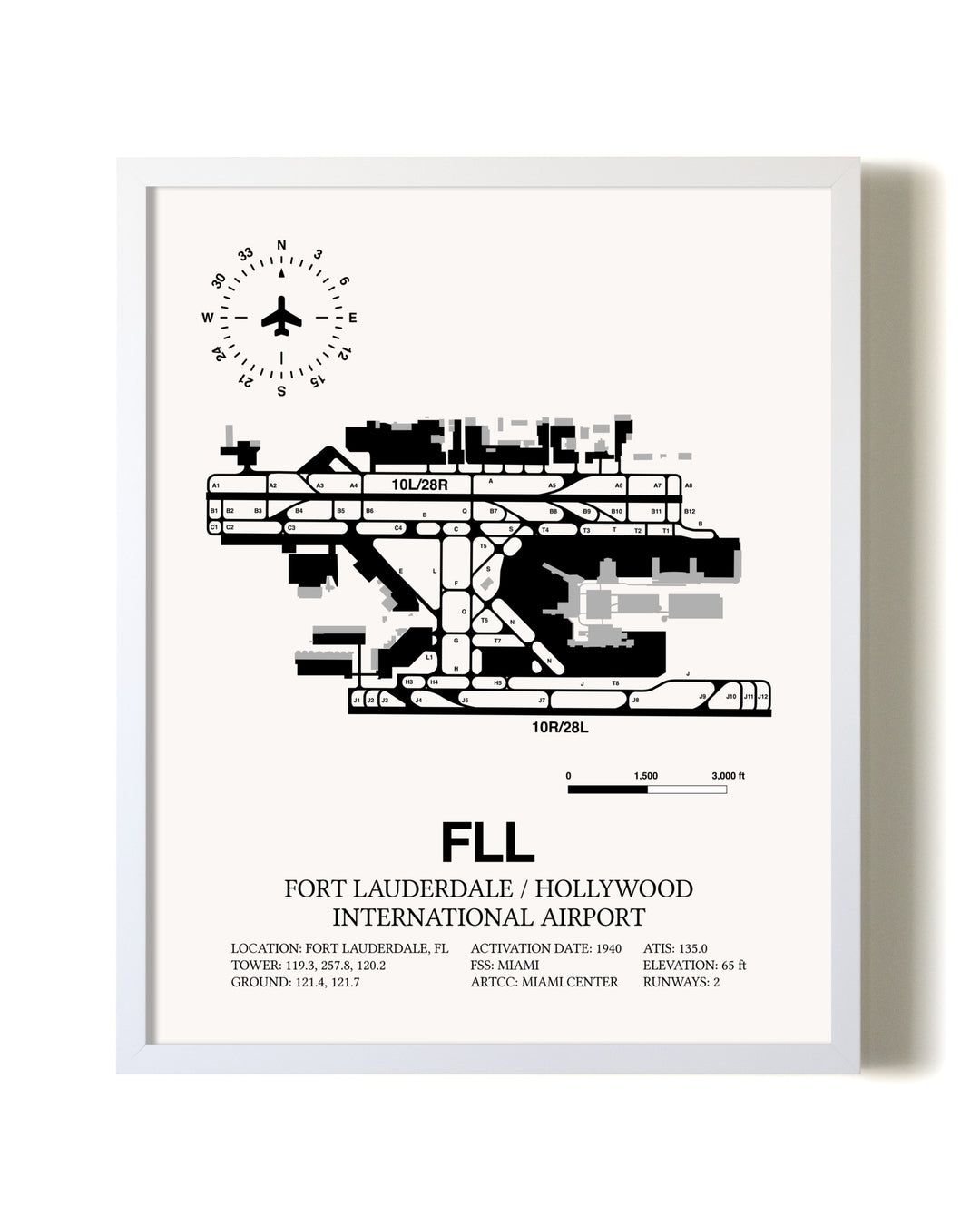 Fort Lauderdale / Hollywood International Airport airport map poster in oak frame