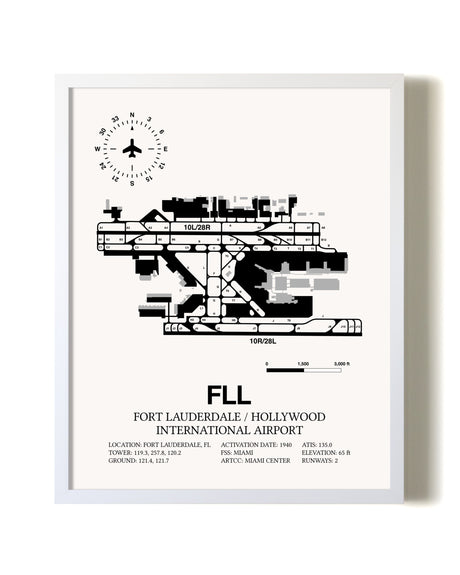 Fort Lauderdale / Hollywood International Airport airport map poster in oak frame