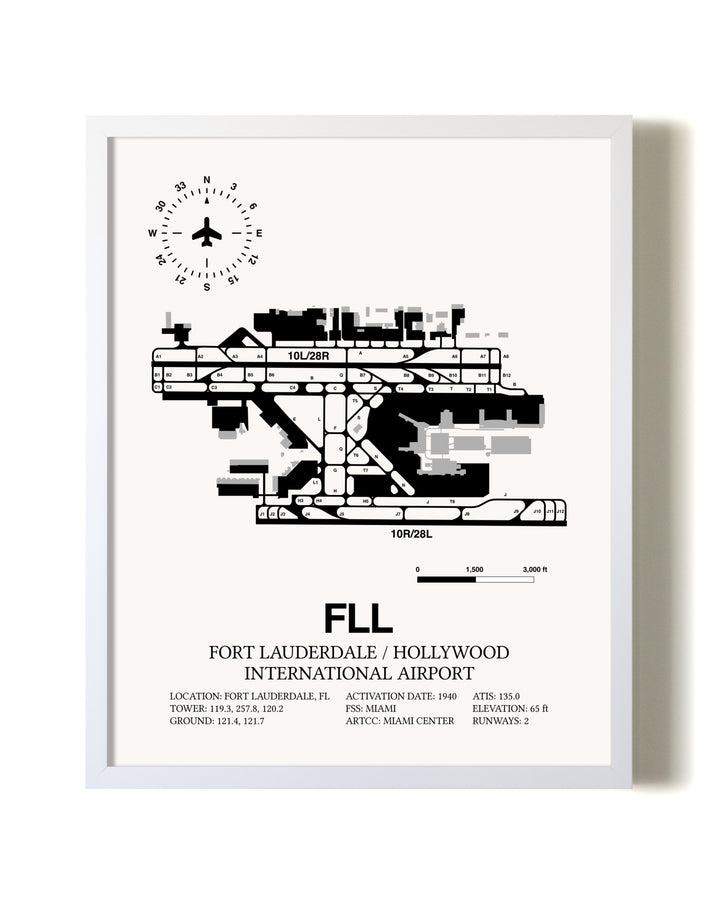Fort Lauderdale / Hollywood International Airport airport map poster in oak frame