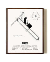 Muskogee-Davis Regional Airport aviation print in walnut frame