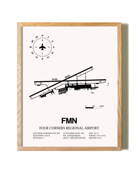 Four Corners Regional Airport framed print in natural wood frame