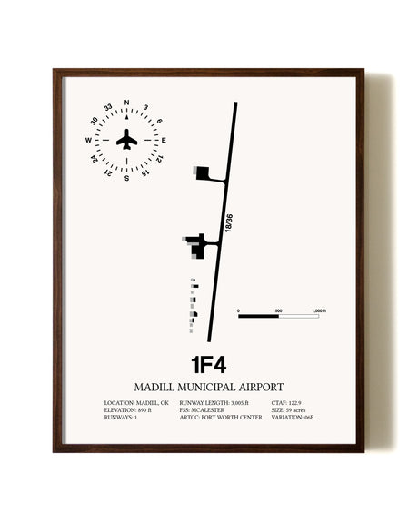 Madill Municipal Airport aviation print in walnut frame