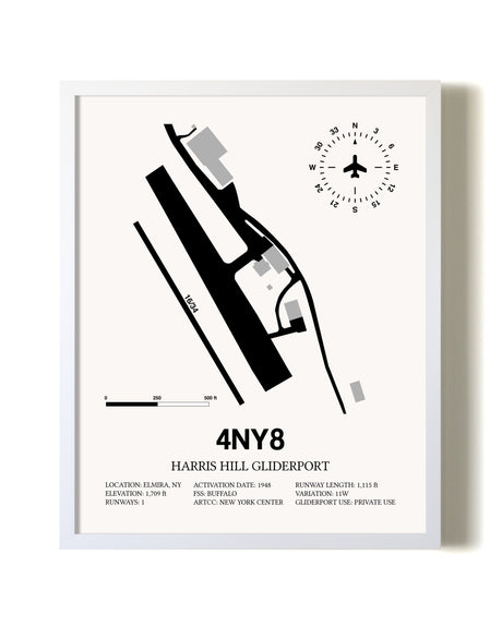 Harris Hill Gliderport airport map poster in oak frame