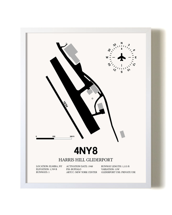 Harris Hill Gliderport airport map poster in oak frame