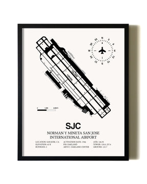 Framed San Jose Mineta International Airport wall art poster in black frame