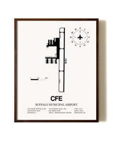 Buffalo Municipal Airport aviation print in walnut frame