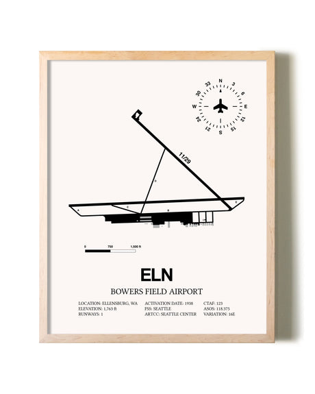 Bowers Field Airport framed wall art in white frame