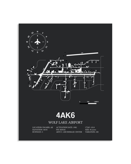 Gray Framed Wolf Lake Airport layout wall art poster