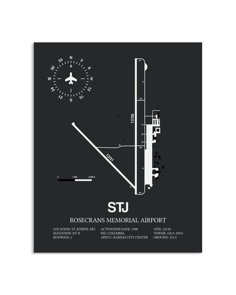Gray Framed Rosecrans Memorial Airport layout wall art poster