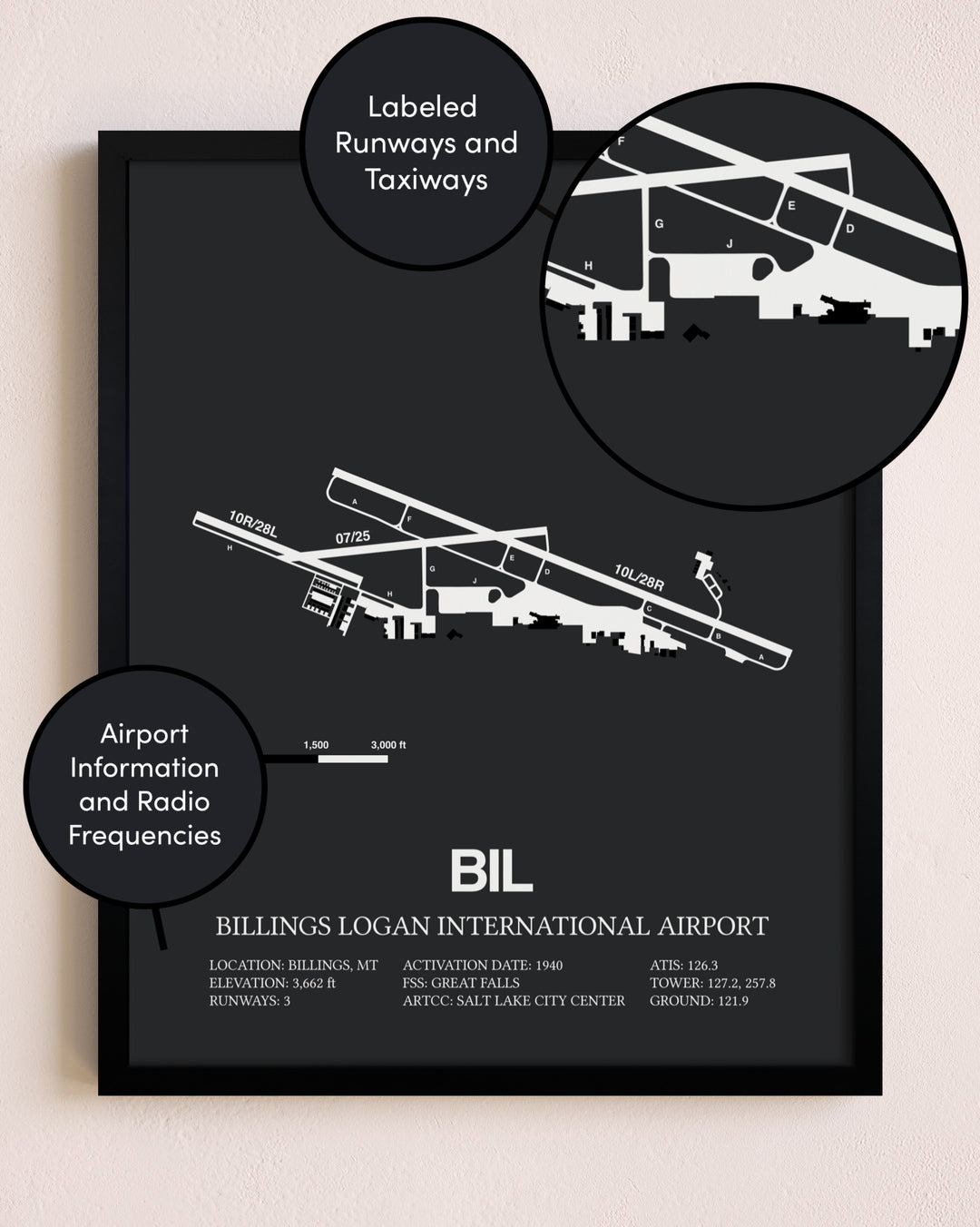 Billings Logan International Airport poster size comparison chart