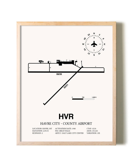 Havre City-County Airport framed wall art in white frame