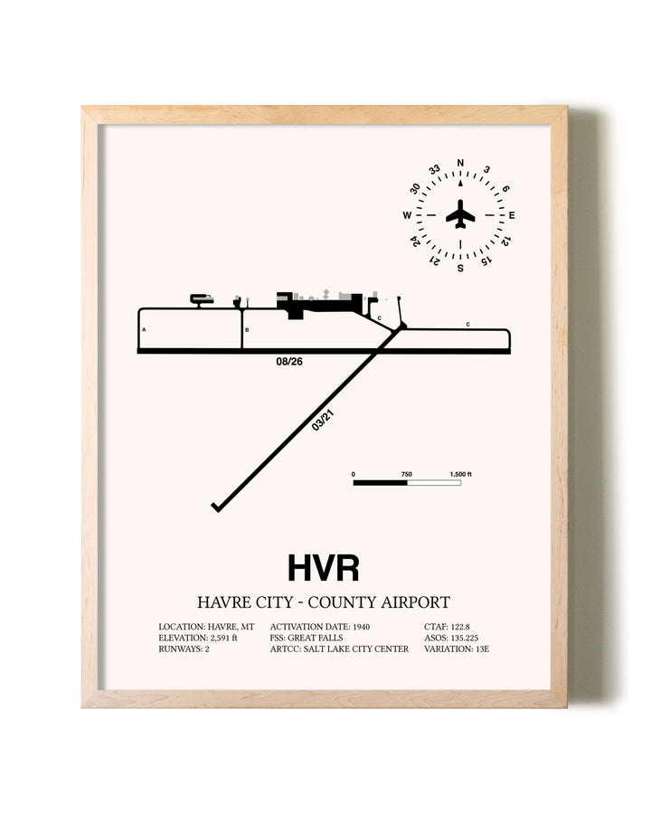 Havre City-County Airport framed wall art in white frame