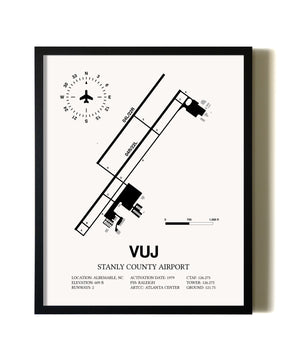 Framed Stanly County Airport wall art poster in black frame