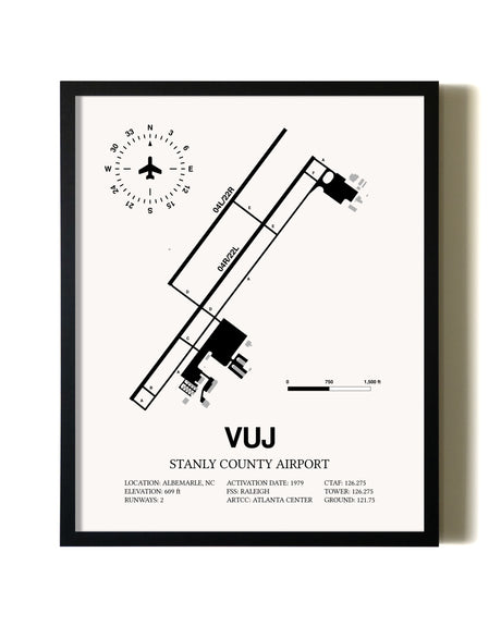 Framed Stanly County Airport wall art poster in black frame