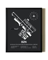 Unframed Bozeman Yellowstone International Airport map print poster
