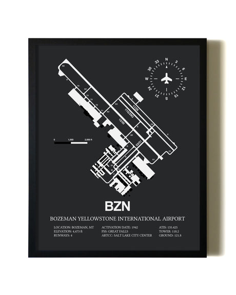 Unframed Bozeman Yellowstone International Airport map print poster
