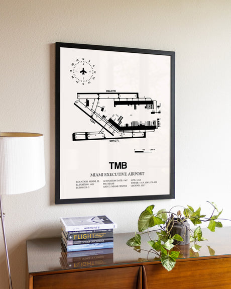 Miami Executive Airport aviation wall décor in black wood frame