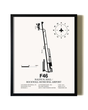 Framed Ralph M. Hall / Rockwall Municipal Airport wall art poster in black frame