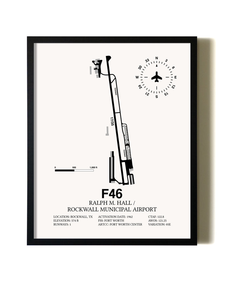 Framed Ralph M. Hall / Rockwall Municipal Airport wall art poster in black frame