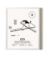 Dixon Municipal Airport-Charles R. Walgreen Field airport map poster in oak frame