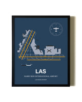 Blue and Yellow Framed Harry Reid International Airport wall art poster in black frame