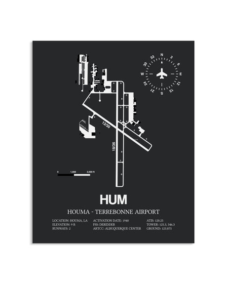 Gray Framed Houma-Terrebonne Airport layout wall art poster