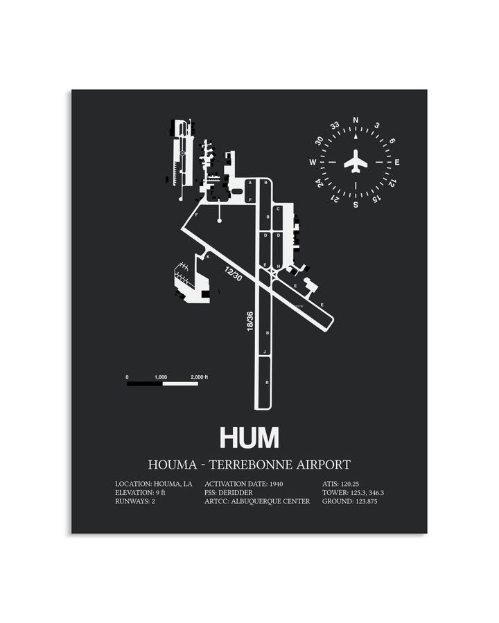 Gray Framed Houma-Terrebonne Airport layout wall art poster