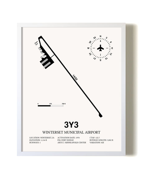 Winterset Municipal Airport airport map poster in oak frame