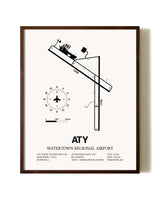 Watertown Regional Airport aviation print in walnut frame