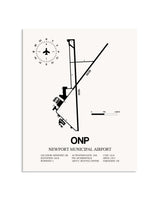 Gray Newport Municipal Airport framed poster displayed in an airplane hangar