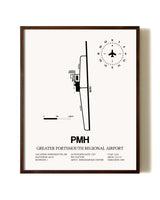 Greater Portsmouth Regional Airport aviation print in walnut frame