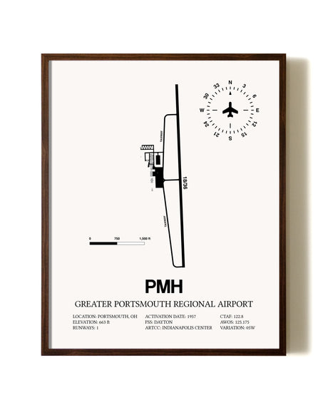 Greater Portsmouth Regional Airport aviation print in walnut frame
