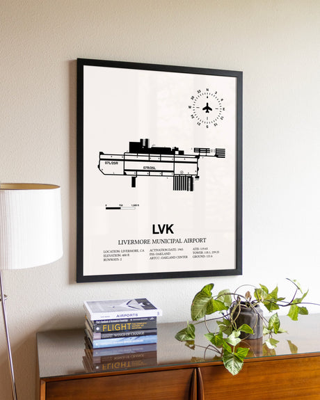 Livermore Municipal Airport aviation wall décor in black wood frame