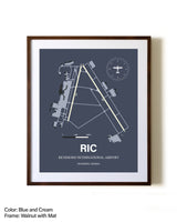 Richmond International Airport aviation print in walnut frame with mat
